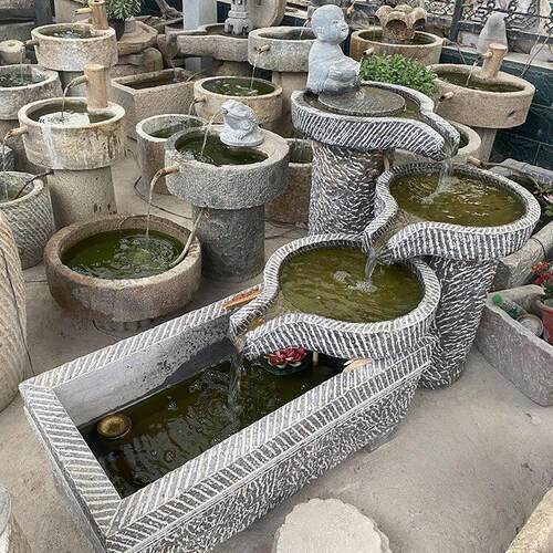 鱼缸摆件阳台造景鱼池庭院石磨流水景观装饰水循环喷泉老石槽