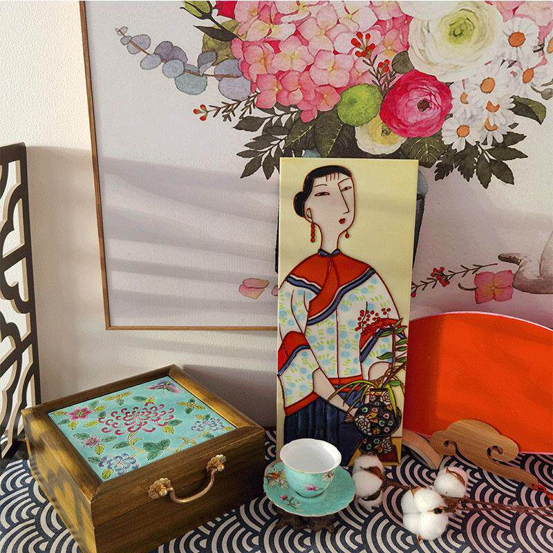 浮雕单瓷片挂画高两河陶瓷板画现代装饰画竖版玄关沙发背景墙条幅