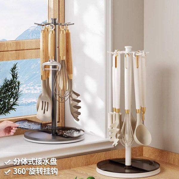 家用台面多功能沥水支架奶油风可旋转锅铲架勺子铲子挂架厨具收纳,厨房/烹饪用具,水槽置物架,淘宝优惠券,粉丝福利购,淘宝优惠卷