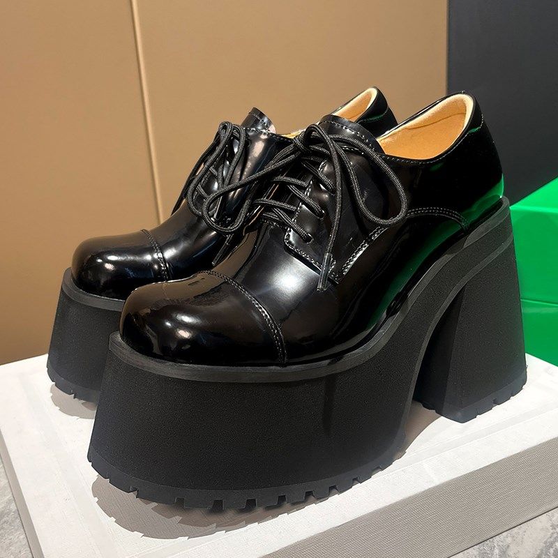 小个子女鞋粗跟厚底单鞋真皮低帮鞋学院风增高鞋松糕跟亮皮休闲鞋,女鞋,深口单鞋,淘宝优惠券,粉丝福利购,淘宝优惠卷