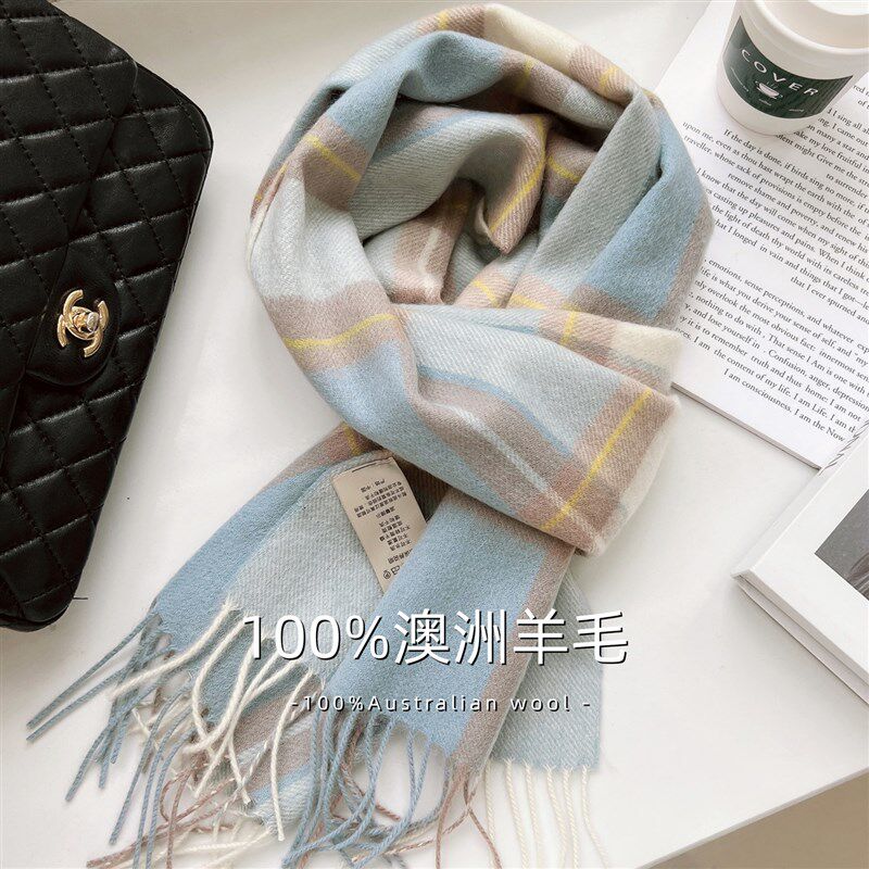 尖货英伦风100%羊毛格子围巾冬季青年百搭男保暖情侣围脖生日礼物