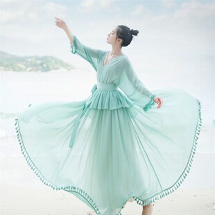 【158元区】假两件连衣裙女海边2025春夏新款改良版汉服长裙女