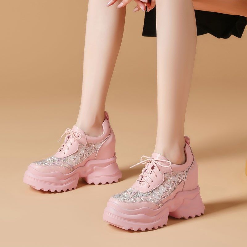 粉色爆款10cm内增高老爹鞋女休闲运动鞋厚底水钻透气网布高跟单鞋,女鞋,网面鞋,淘宝优惠券,粉丝福利购,淘宝优惠卷