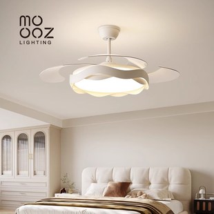 卧室风扇灯餐厅吊灯2024新款 智能隐形奶油风房间吸顶灯主卧吊扇灯