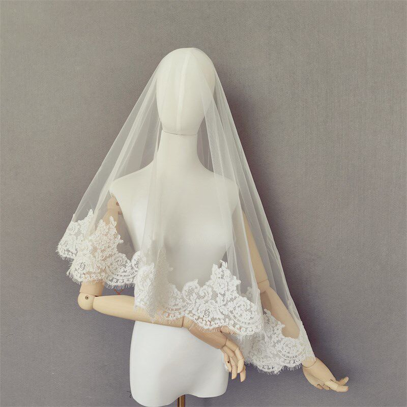 新娘结婚主婚纱头纱超仙高级质感蕾丝花边头纱港风复古拍照头纱