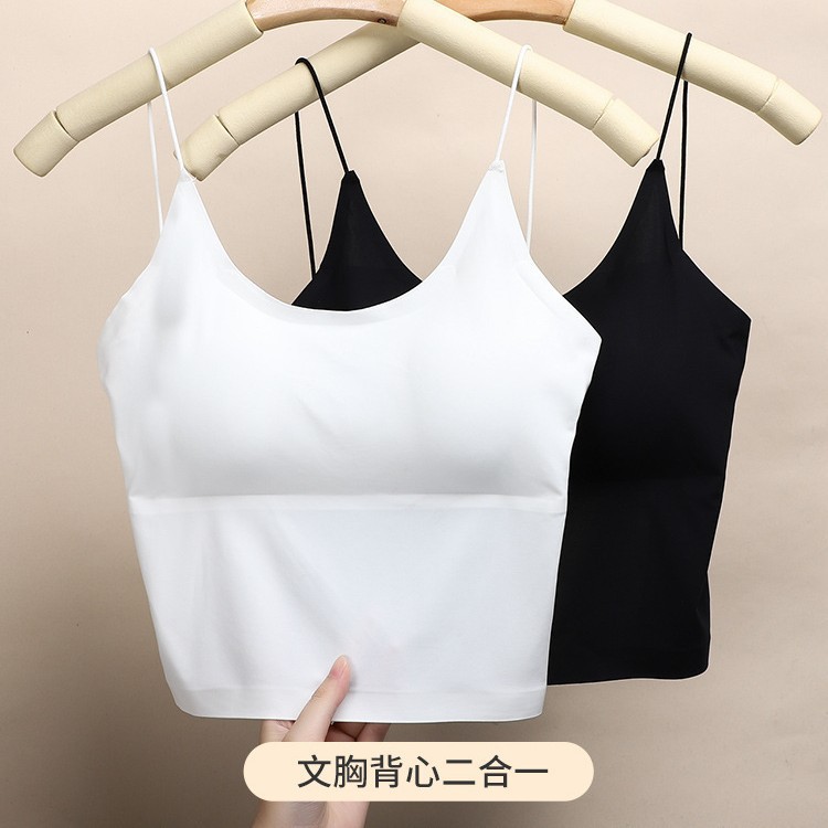 三伏天晒背专用背心女士长款外穿带胸垫搭吊带细带上衣季