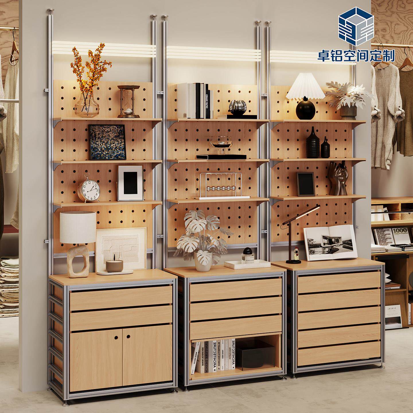 洞洞板铝挤型材料置物架diy 商用展示柜多层摆件陈列架服装店商铺