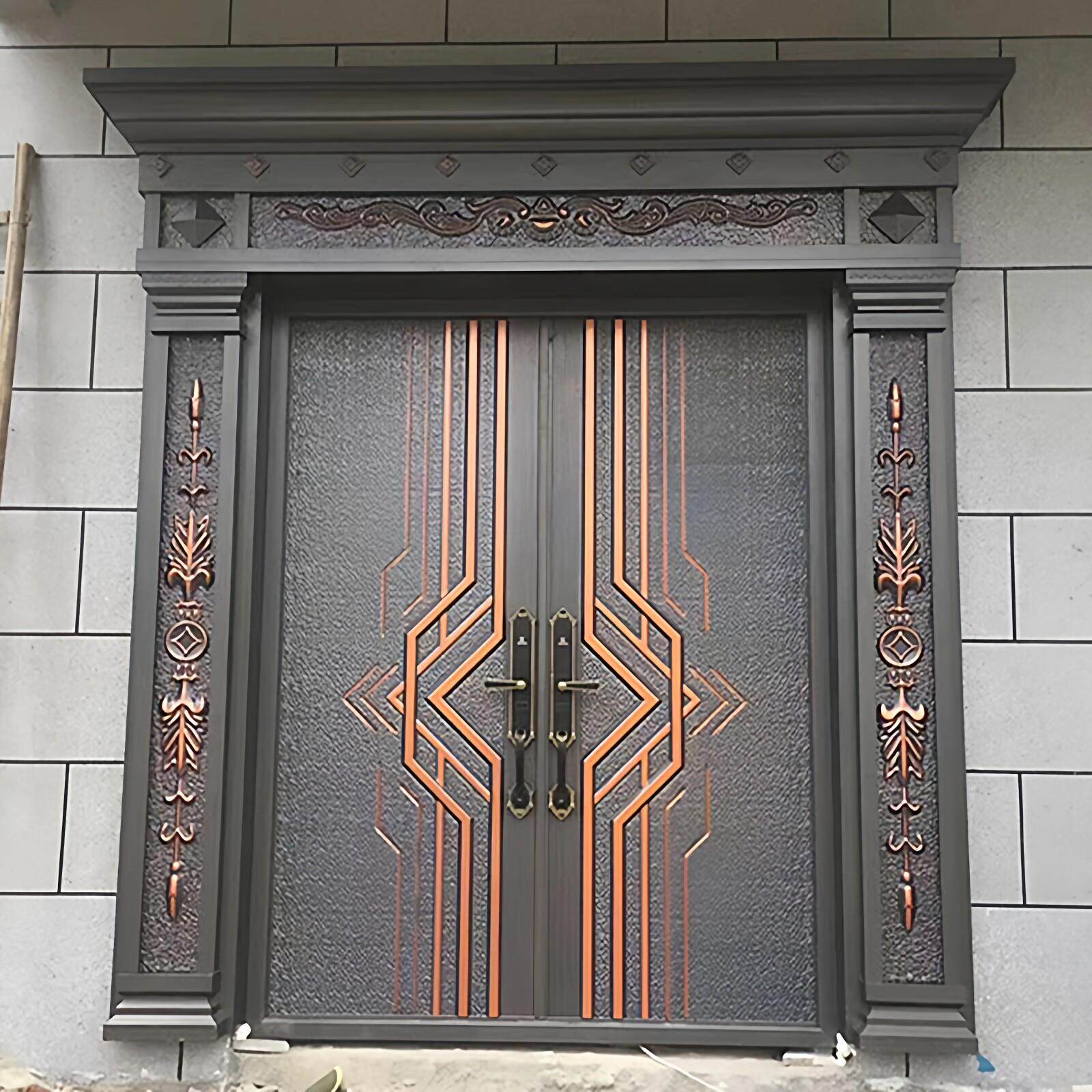 锌合金别墅大门铸铝门双开四开入户门防盗门仿铜门进户门仿铸铝门