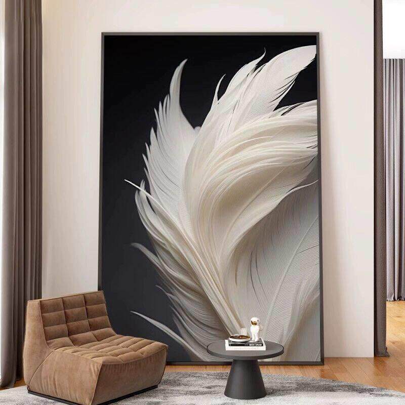 羽毛黑白抽象沙发背景墙装饰画现代简约客厅挂画高档入户玄关壁画