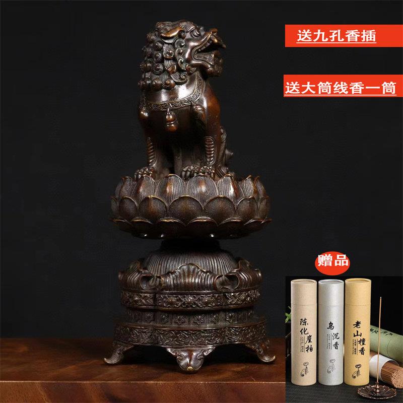苏工纯铜佛前莲花坐狮薰炉铜香炉纯铜家用室内会馆茶馆铜香炉摆件