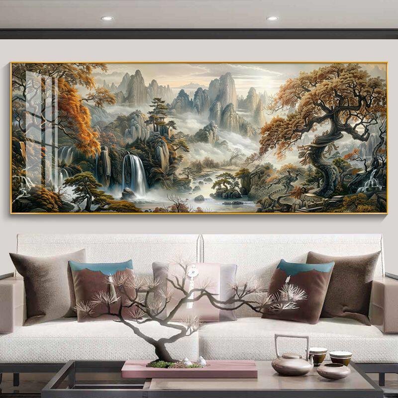 氛围画迎客松挂画客厅山水画装饰画新中式沙发背景墙横幅茶室壁画