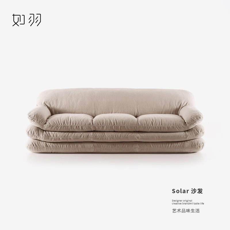 如羽 懒人沙发简约客厅直排棉麻布艺设计师折叠慵懒羽绒沙发床
