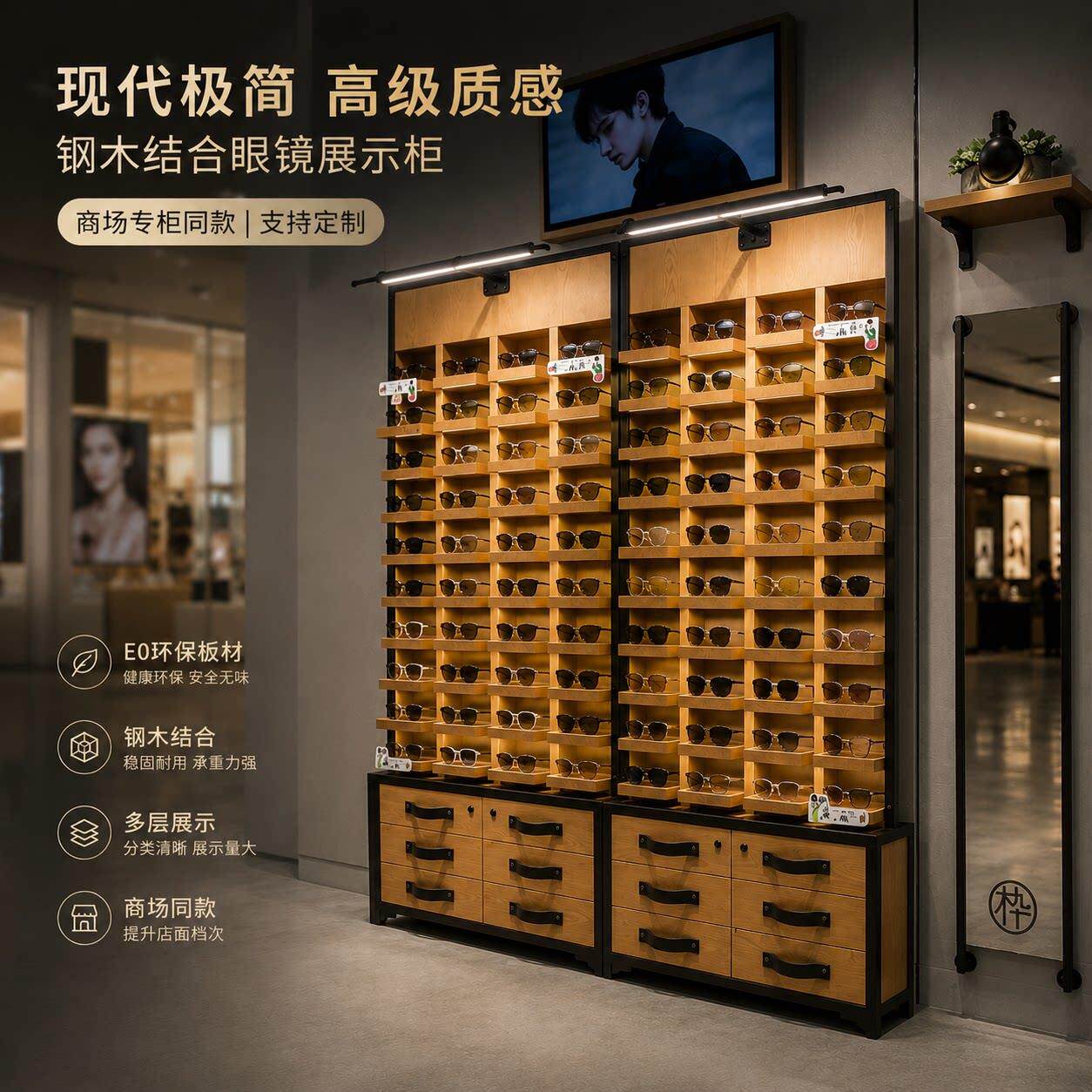 眼镜店展示柜轻奢钢木结合眼镜展示架商场陈列柜整店定制眼镜货架
