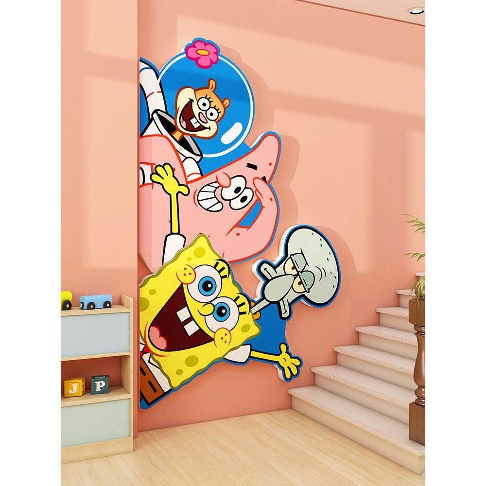 海绵宝宝主题环境创作成品材料布局幼儿园过道楼梯走廊文化墙装饰,家居饰品,文化墙贴,淘宝优惠券,粉丝福利购,淘宝优惠卷