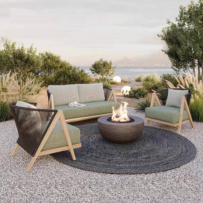 户外柚木沙发庭院露天别墅花园藤编防腐茶几组合室外休闲实木家具