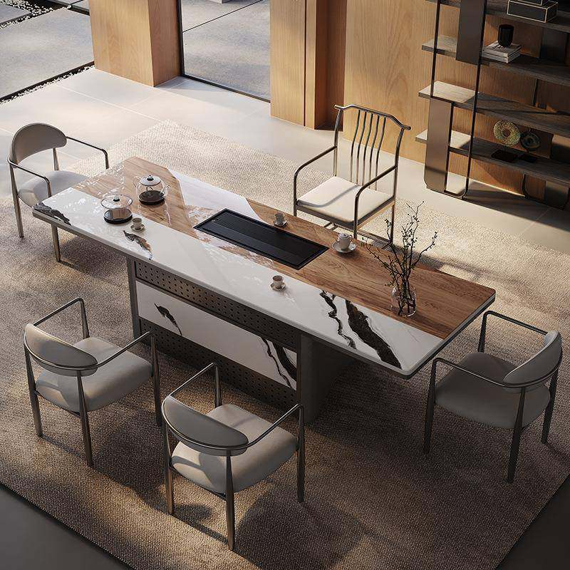 高端岩板茶桌拼色新款高端茶台轻奢高级感办公泡茶桌椅组合,商业/办公家具,茶台/茶桌,淘宝优惠券,粉丝福利购,淘宝优惠卷