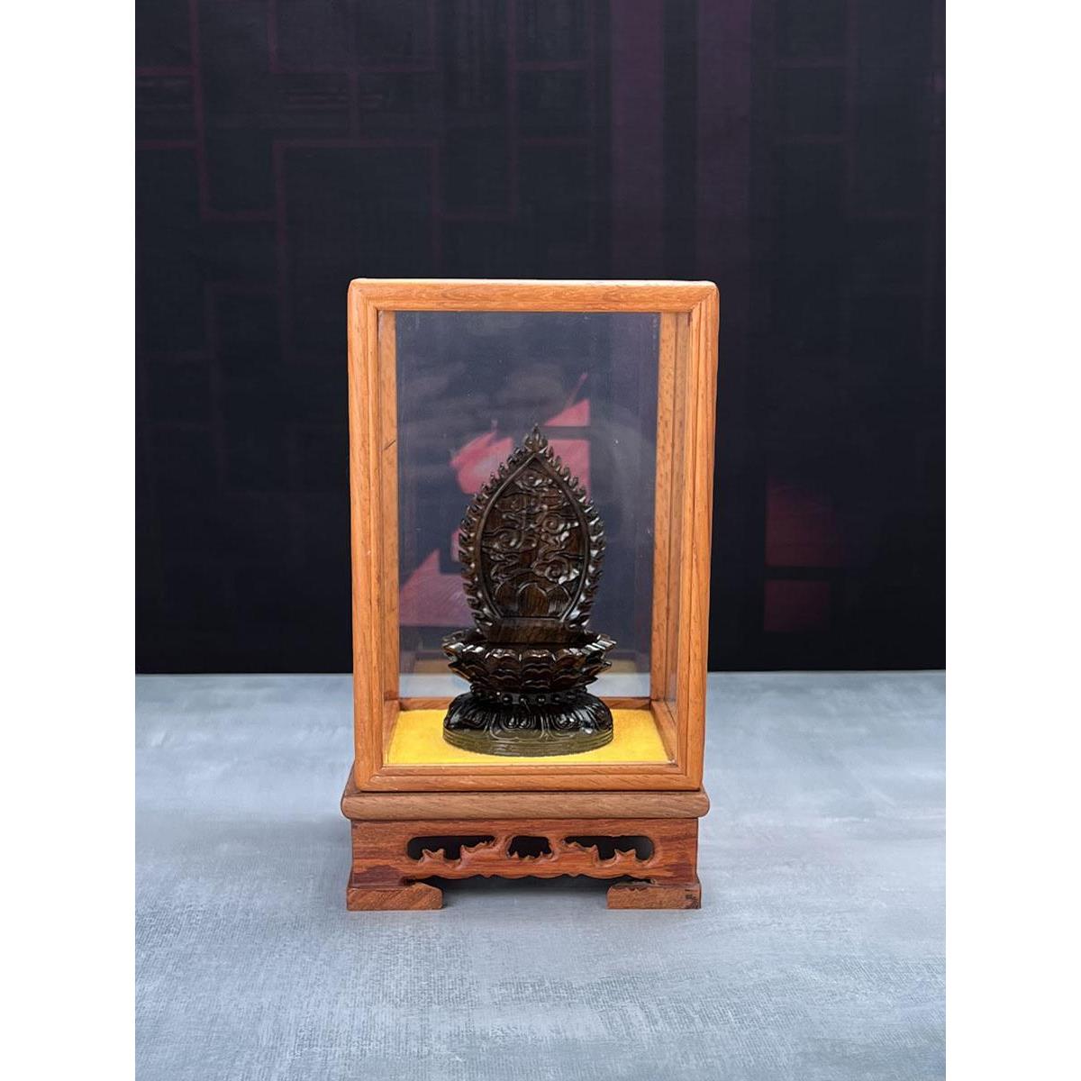 实木莲花底座唐卡供奉坐台佛像带屏风底托非洲黑檀木小佛龛展示架