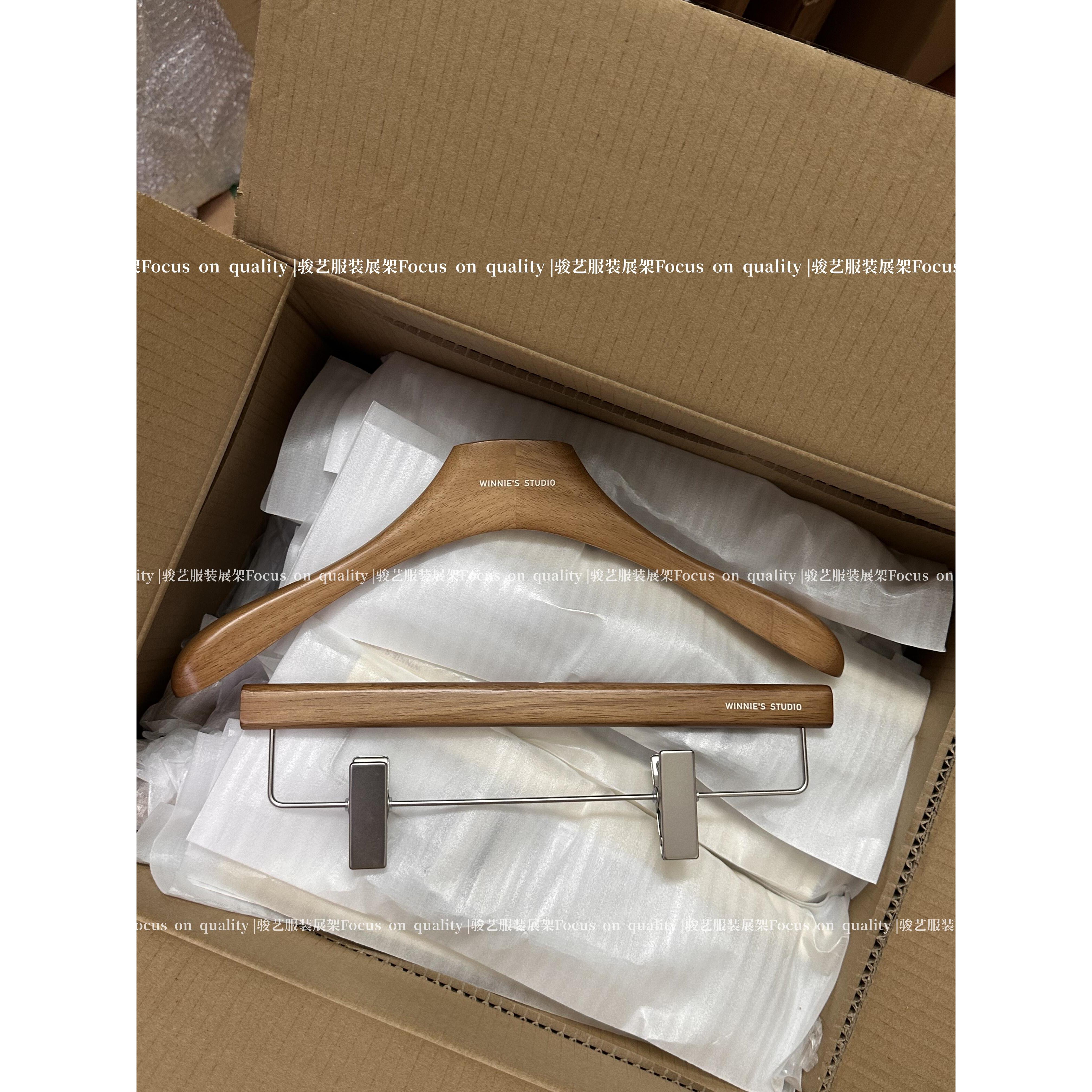 衣架服装店专用胡桃色实木防滑高档木质裤架防滑无痕橡木衣架裤夹