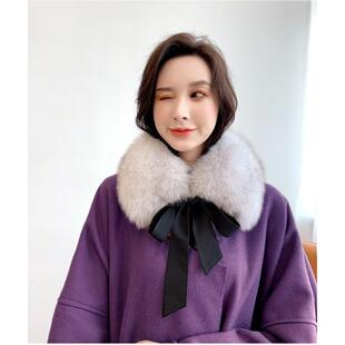 韩版彷狐狸毛百搭毛领丝带蝴蝶结围巾毛毛冬季保暖护颈可拆卸毛领