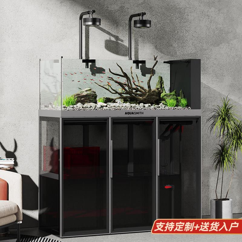 老渔匠溪流鱼缸底滤式超白玻璃 雷龙鱼专用落地式水族箱