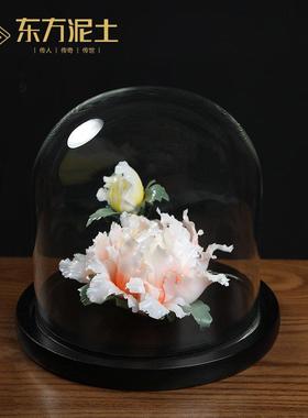 东方泥土《牡丹花》中式陶瓷手工捏花艺术摆件家居仿真花桌面饰品