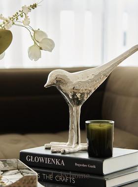 迪斯凯 印度进口现代简约银色铝制鸟摆件 样板间客厅玄关酒柜装饰