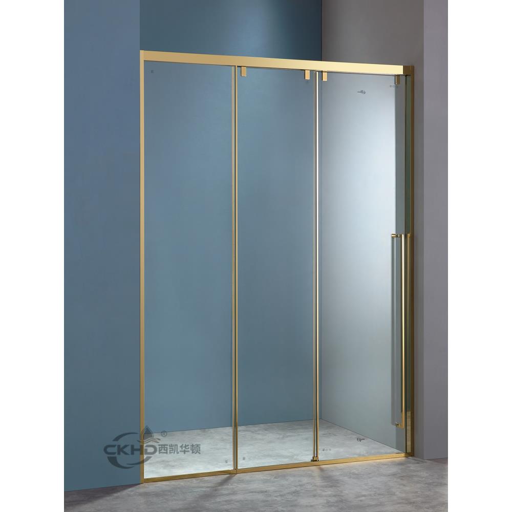 极窄边框三移门不锈钢钛金色黑色缓冲淋浴房金属包边无下轨三联动