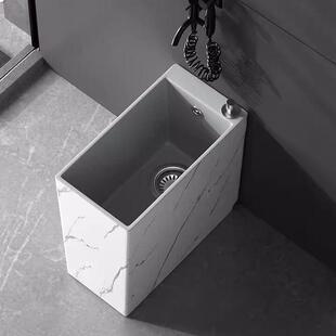 2025新款家用拖把池石纹灰窄长型拖布池超薄小尺寸阳台墩布水池盆