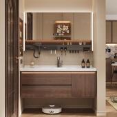 新中式 胡桃色陶瓷一体盆手盆洗脸盆柜组合实木浴柜化妆室卫浴盆