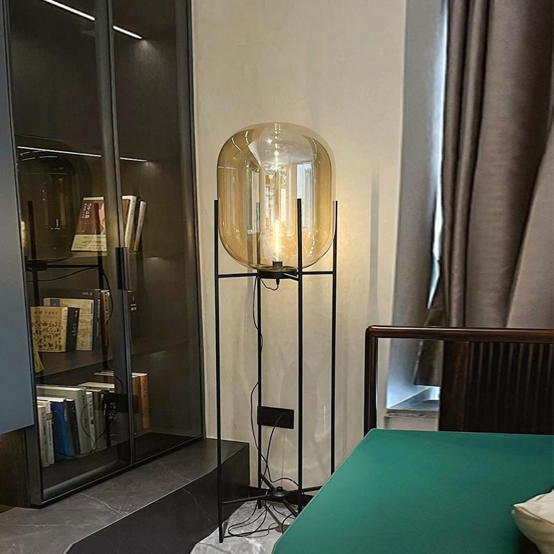 设计师高级感摆件意式极简中古落地灯客厅复古卧室床头玻璃台灯