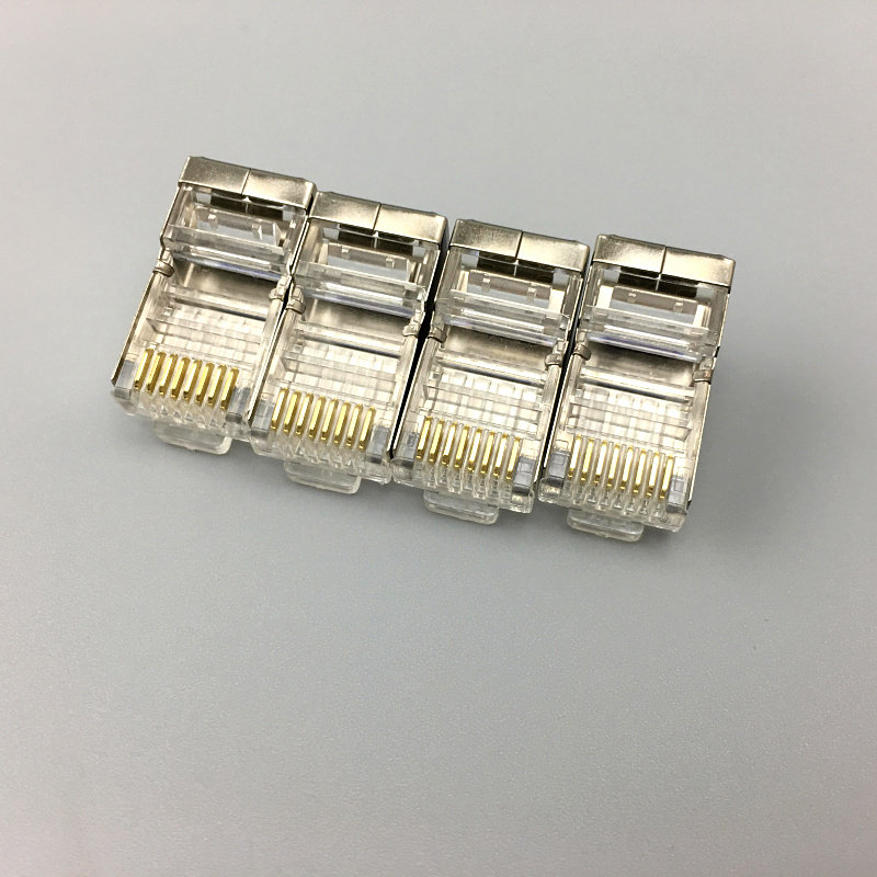 超五类六类带屏蔽水晶头RJ45千兆水晶头F6类8P8C网络金属接头1000