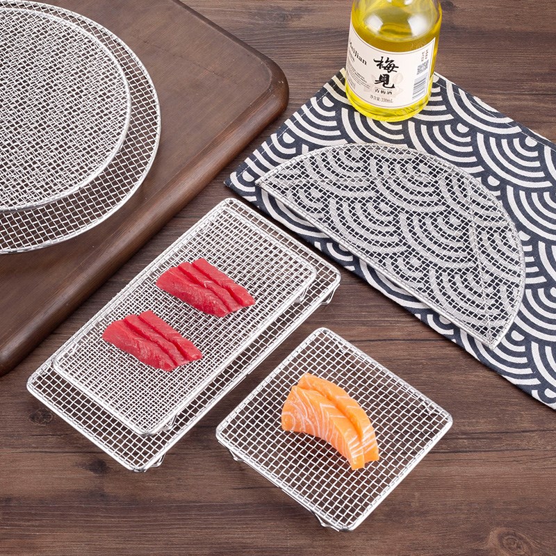 不锈钢烧烤网格长方形圆形炸架子家C用烤肉日韩商用方格铁网炸物