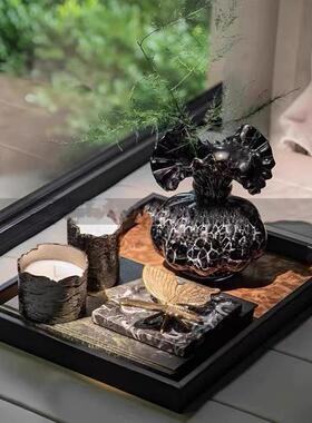 现代无障碍豪华样板间客厅桌面凸窗花瓣口玻璃花装置香薰托盘组合