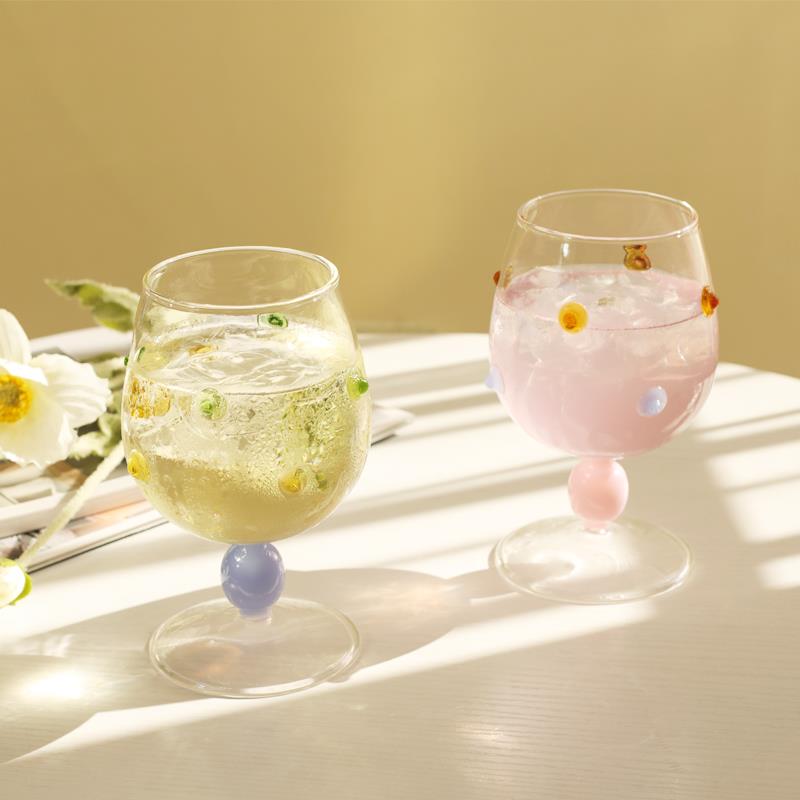 欧式彩色糖豆玻璃矮脚杯浮雕氛围感精致红酒气泡酒香槟杯冷饮品杯