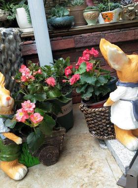 花园庭院户外装饰创意树脂卡通推车兔子花盆园艺别墅园林雕塑摆件