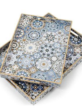 装饰托盘轻奢波西米亚家用桌面茶几咖啡置物盘带把手点心盘厨卫盘