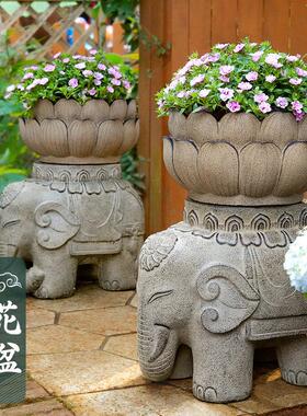 庭院造景布置大象摆件小院子别墅大门口两侧彷石墩酒店门口花盆