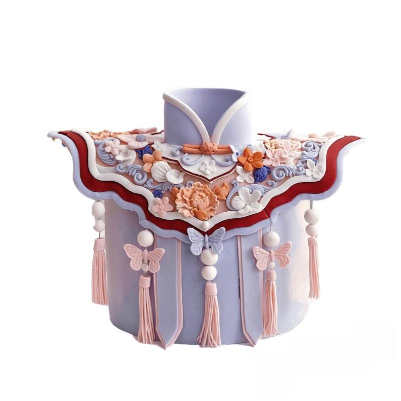 中国风古典中式旗袍翻糖蛋糕花朵蝴蝶结盘扣烘焙硅胶模具套装