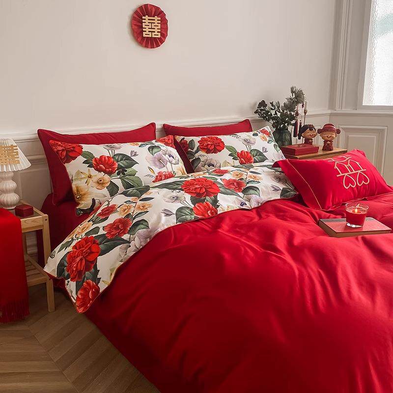 高档中式结婚四件套大红色新婚陪嫁被套婚庆床上用品婚房备婚喜被