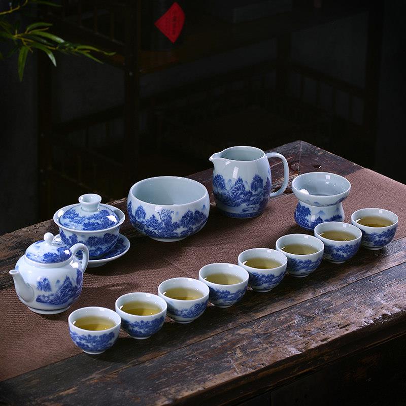 青花瓷功夫茶具组 景德镇手工陶瓷茶具 中式家用整套茶具