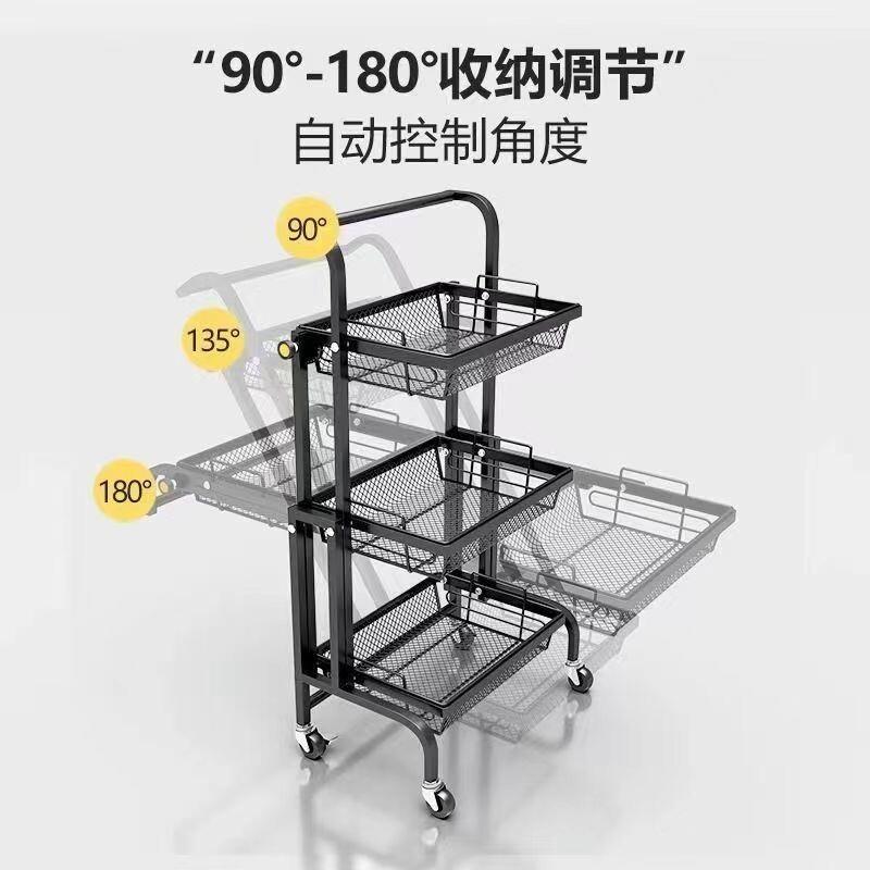 三层厨房置物架家用可移动置物架多层收纳多功能置物架摆摊小推车