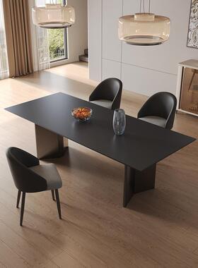 德利丰岩板餐桌简约现代黑色岛台餐桌椅组合意式极简家用长方形桌