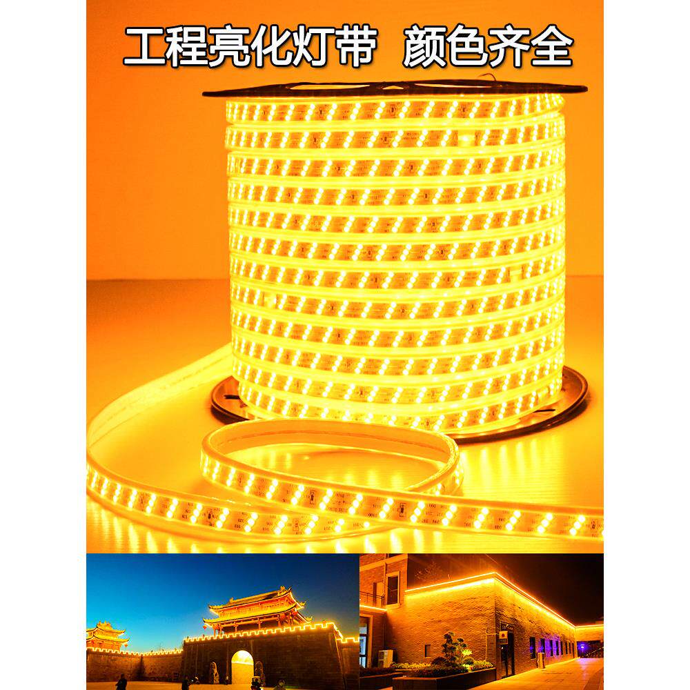 led灯带220V超亮工程户外防水工地矿井养殖双排白光暖光低压24v36