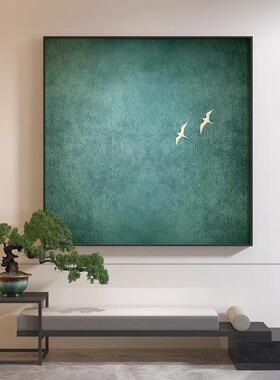 轻奢极简装饰画 画蓝色留白飞鸟新中式客厅玄关背景壁画 画抽象方