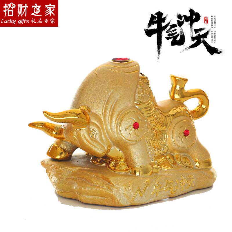 陶瓷金牛摆件存钱筒招财金色牛年特大号存钱罐店铺礼品客厅装饰品