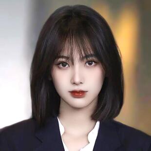 真发全真人发假发女短发自然全头套式时尚网红锁骨发波波头假发套