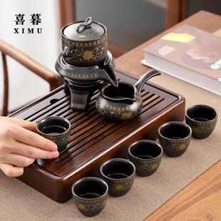 陶瓷整套自动旋转家用简约办公室创意泡茶壶神器 懒人功夫茶具套装