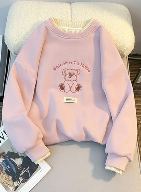 女童卫衣秋冬2024新款假两件拼接衣服春装刺绣卡通女大童加绒上衣