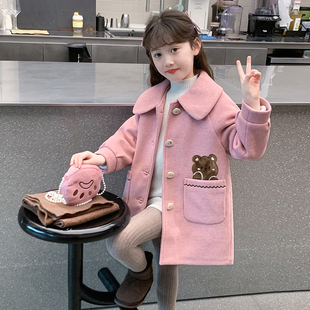 女童秋冬外套2024新款儿童毛呢中长款加厚风衣冬装小女孩呢子大衣