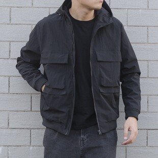春秋季外套男潮日系复古连帽韩版潮流百搭修身休闲夹克秋装上衣